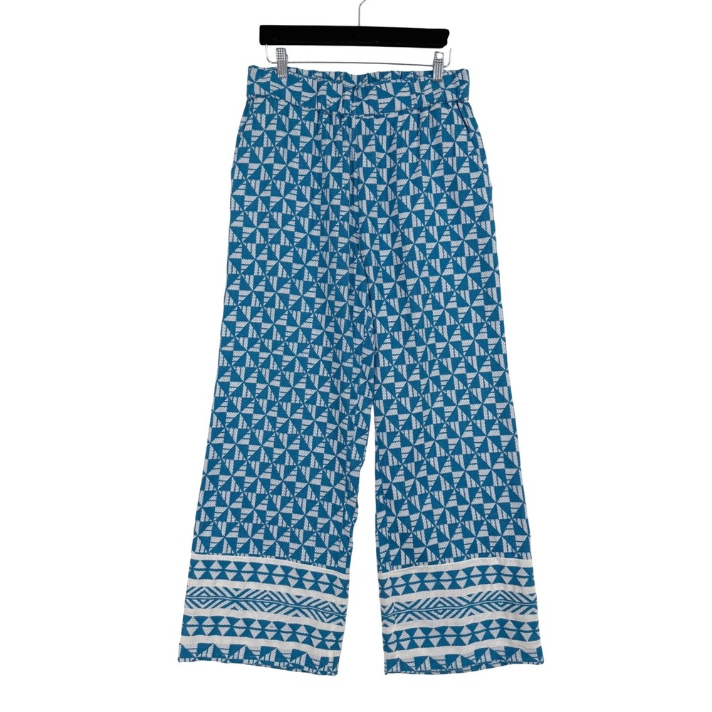 Soft Surroundings Wide Leg Pants Womens Medium Blue Geometric Cotton Rayon 2FV54